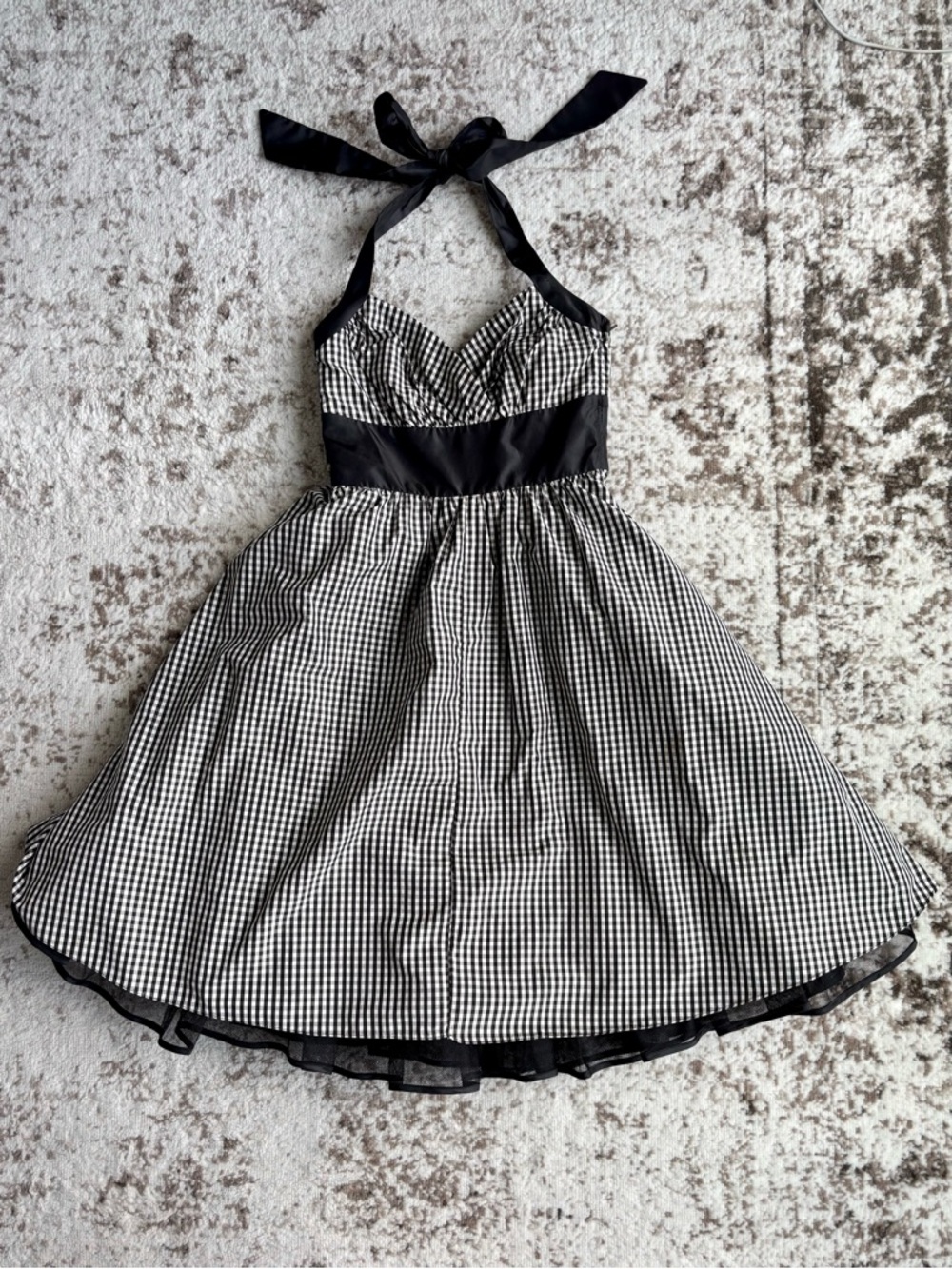 Betsey Johnson 50’s Vibe Black & White Gingham Halter Fit-and-Flare Dress